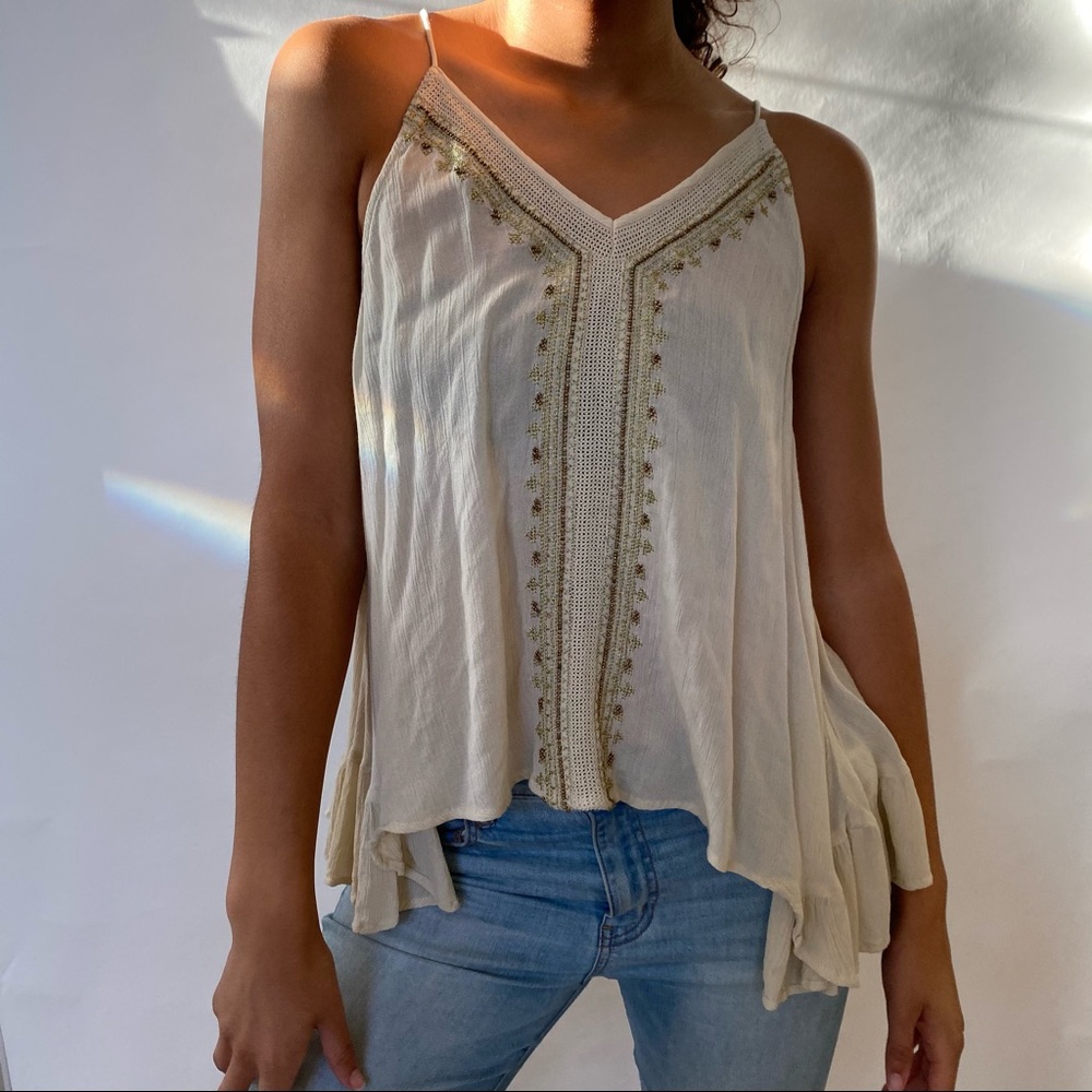 Beige beaded detailed tank
